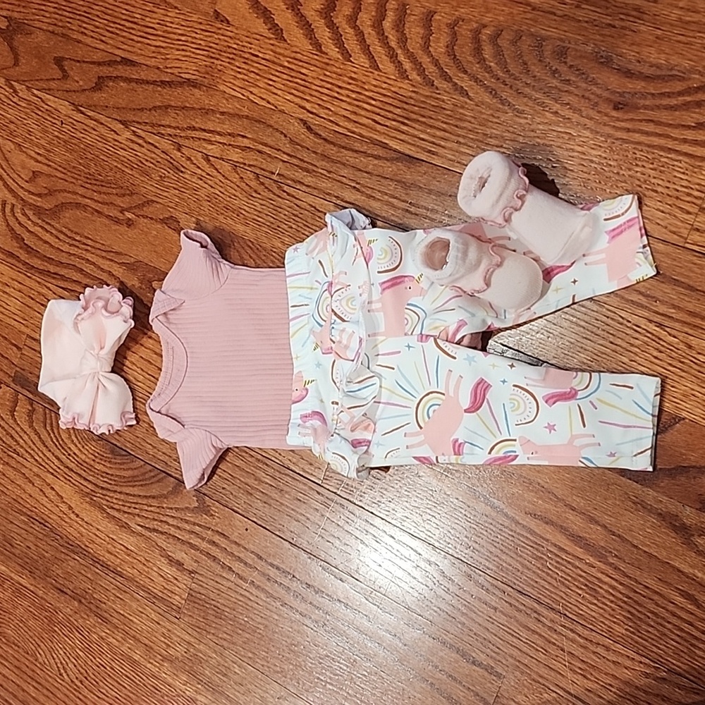 3 piece Newborn to 3 months outfit booties & headband.Carter's & garanimals